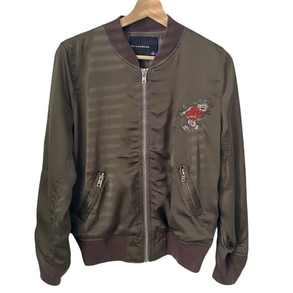 NEW Olivaceous Floral Embroidered Satin Bomber Jacket in Size Small - Picture 2 of 10